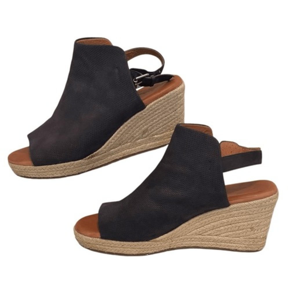Gentle Souls Katie 2 Gray Leather Espadrille Wedge Sandals Peep Toe Size 11